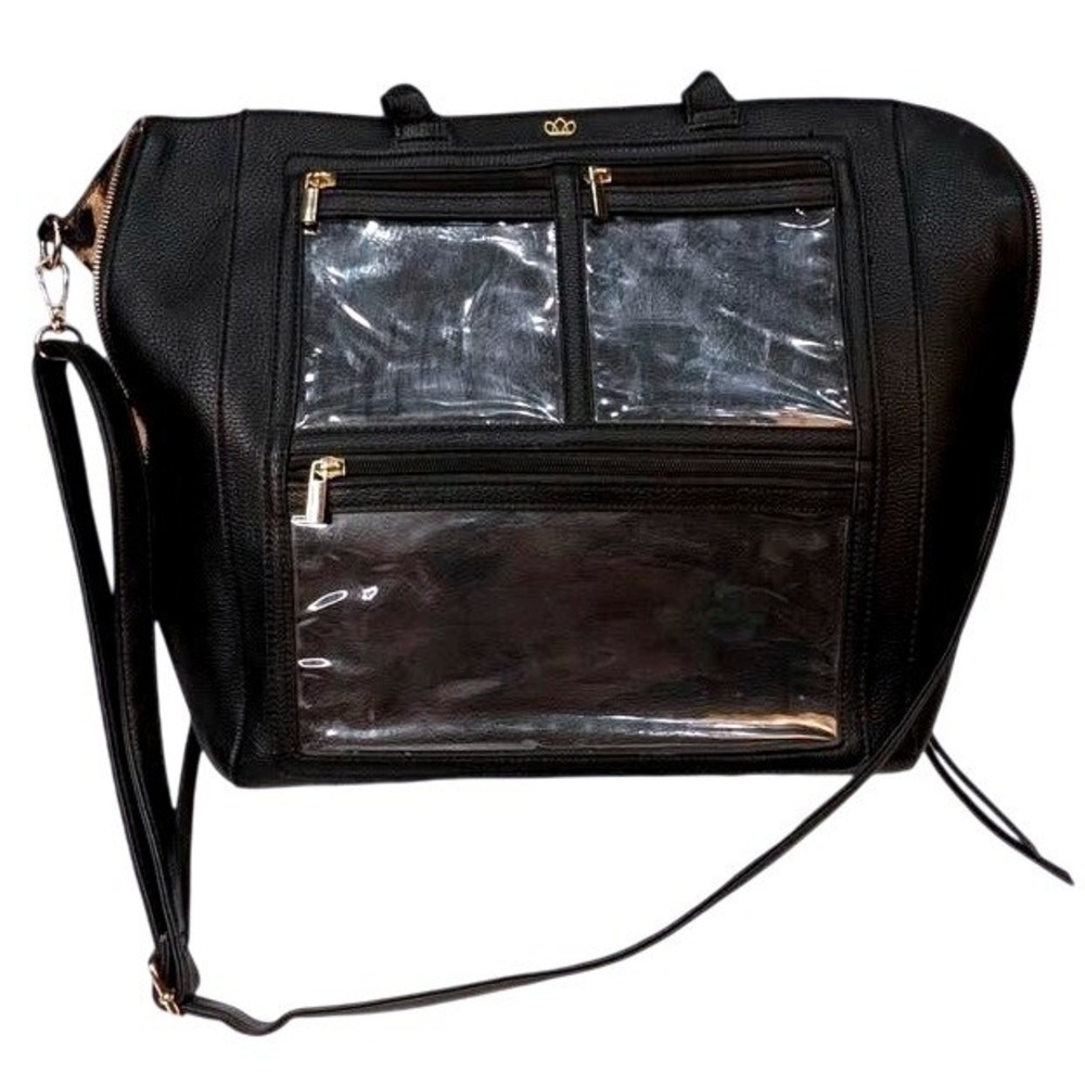 PIPER NOBLE/Vegan Expandable‎ Tote Bag/Black & Cheetah Print /Removable Strap